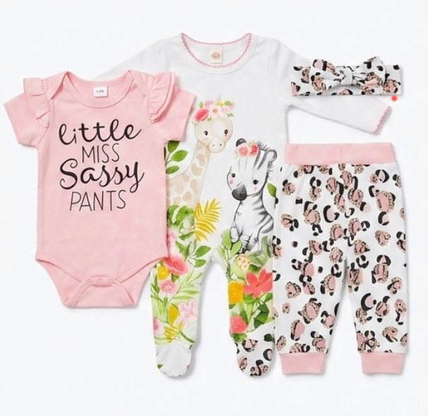 Hudson Baby Unisex Baby Cotton Set, Little Miss Sassy Pants, 3-6 Months