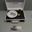 Vinyl Record Player Bluetooth Vintage 3-Speed Portable Suitcase Turntables with Built-in Speakers, Belt-Driven LP Player Support USB Recording AUX-in RCA Line Out Headphone Jack, White (White Rose Gold)