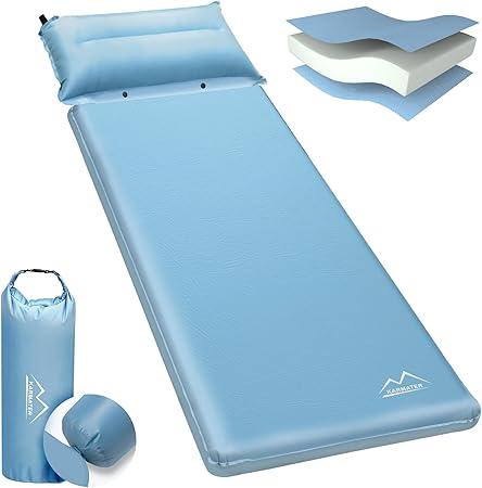 M KARMATER Self-Inflating Sleeping Pad for Camping - Thick Cushion with Pillow and Air Bag, 9.5 Insulated Camping Mattress for Car, Camping, Hiking, Camping