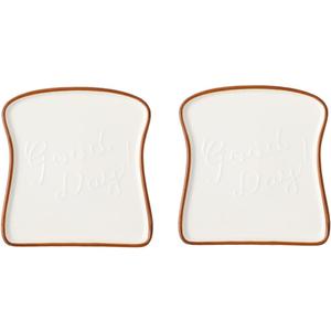 Toast Shape Ceramic Plate Family Restaurant Handmade Cutlery Bread Plate Cake Plate 2-piece Package (Brown)