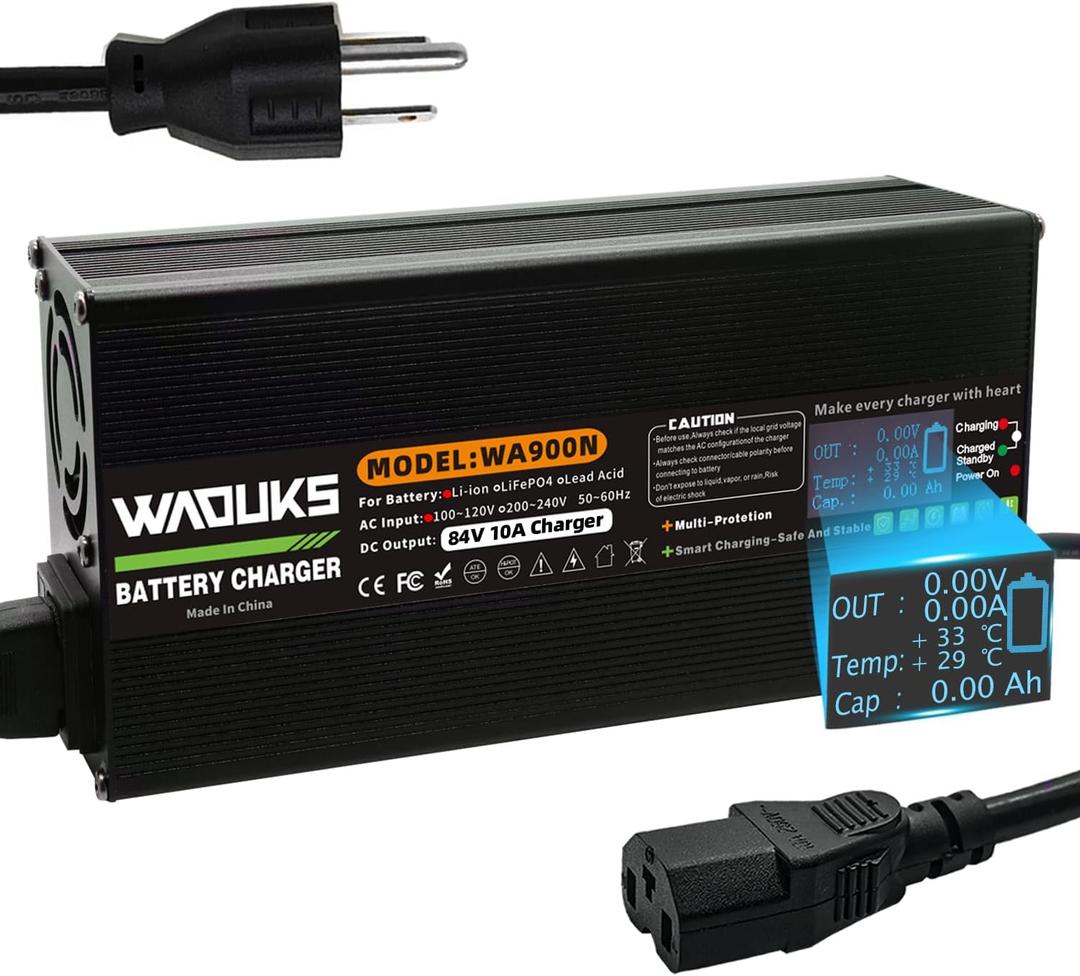 84V 10A Li-ion Battery Charger with Output 3Pin C13 Connector Used for 20S 72V Lithium Battery Charger Cooling Fan Black Aluminum Case