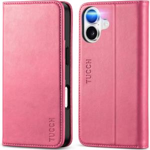 TUCCH Case Wallet for iPhone 17 (6.3-Inch) 2025, [3 Card Slots] Kickstand [RFID Blocking] PU Leather Case, Flip Folio Cover with [TPU Shockproof Interior Shell], Hot Pink