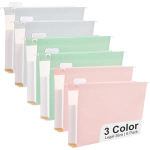 Y YOMA Legal Size - Pack of 6 Extra Capacity Hanging File Folders Accordion Decorative Reinforced File Folder Cute Colored Expandable Folder for Office Home with 1/5-Cut Adjustable Tabs, Pastel Color