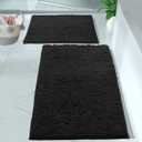 LuxUrux 2 Piece Bathroom Rug Set - Premium Plush Bath Mat Shower Rugs, 1" Chenille Microfiber, Non-Slip & Absorbent, Soft & Cozy, Durable Stylish (20x30 & 16x24 inches, Black)
