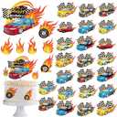 55 Pcs Race Car Cupcake Toppers Hot Happy Birthday Cake Wheels Toppers Checkered Flag Fire Car Theme Party Decoration for Boy Girl DIY Decorations