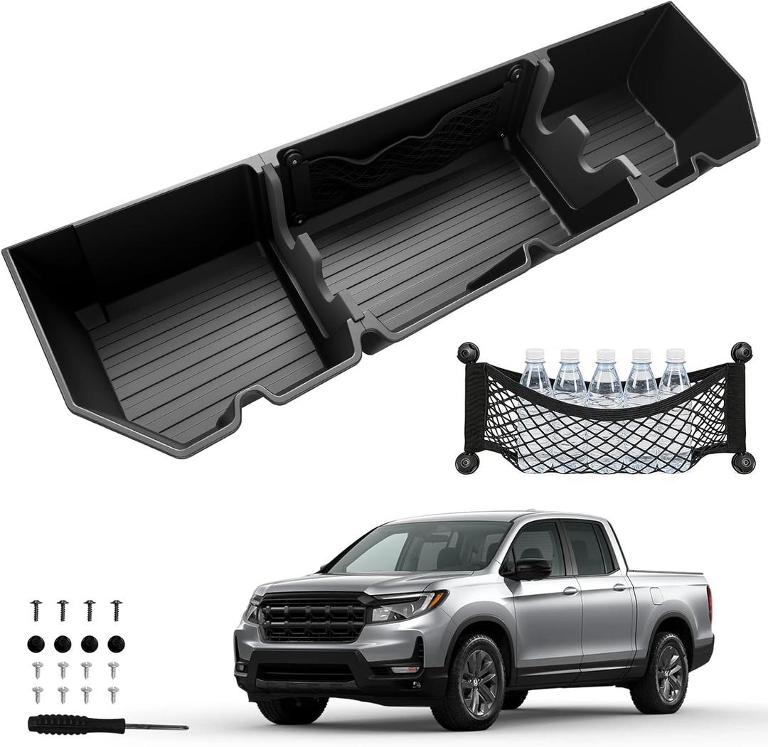 Under Seat Storage for Honda Ridgeline 2017-2026, Custom Fit Rear Underseat Organizer Box for Ridgeline Crew Cab, Heavy Duty Waterproof Truck Storage with Dividers