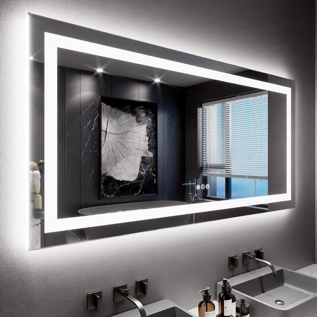 LOAAO 66"X40" LED Mirror for Bathroom, Lighted Bathroom Mirror with Lights, Anti-Fog, Dimmable, Memory Function, Easy to Install, Clear Reflection
