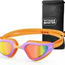 OutdoorMaster Fisheye Swim Goggles, Anti-fog Swimming Goggles No Leaking UV Protetion Adults Men Women, Large Size (Mirrored Red)