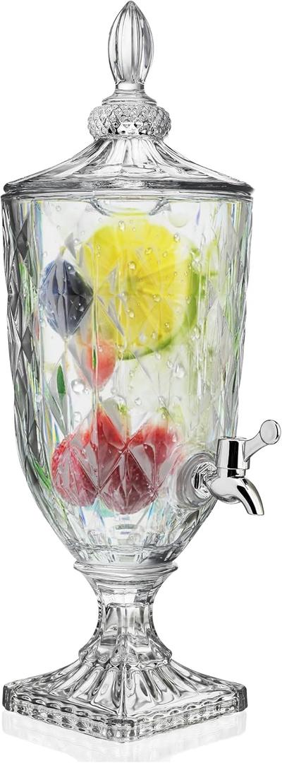 0.8 Galllon Glass Drink Dispenser for Parties with Spigot Glass Iced Beverage Dispenser with Lid Wide Mouth Beverage Server for Party Bar Wedding Decoration (diamond)