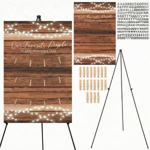 Pinkunn Wooden Wedding Seating Chart Board with Easel Display Stand 15.8 x 23.6 Inch Rustic Seating Chart Please Find Your Seat Sign for Engagement Baby & Bride Shower Wedding Sign Decor