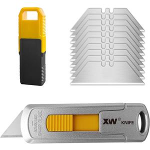XW Mini Safety Utility Knife Compact Auto Retractable Box Cutter with Safety Lock, Extra 10 PCS Utility Blades Included