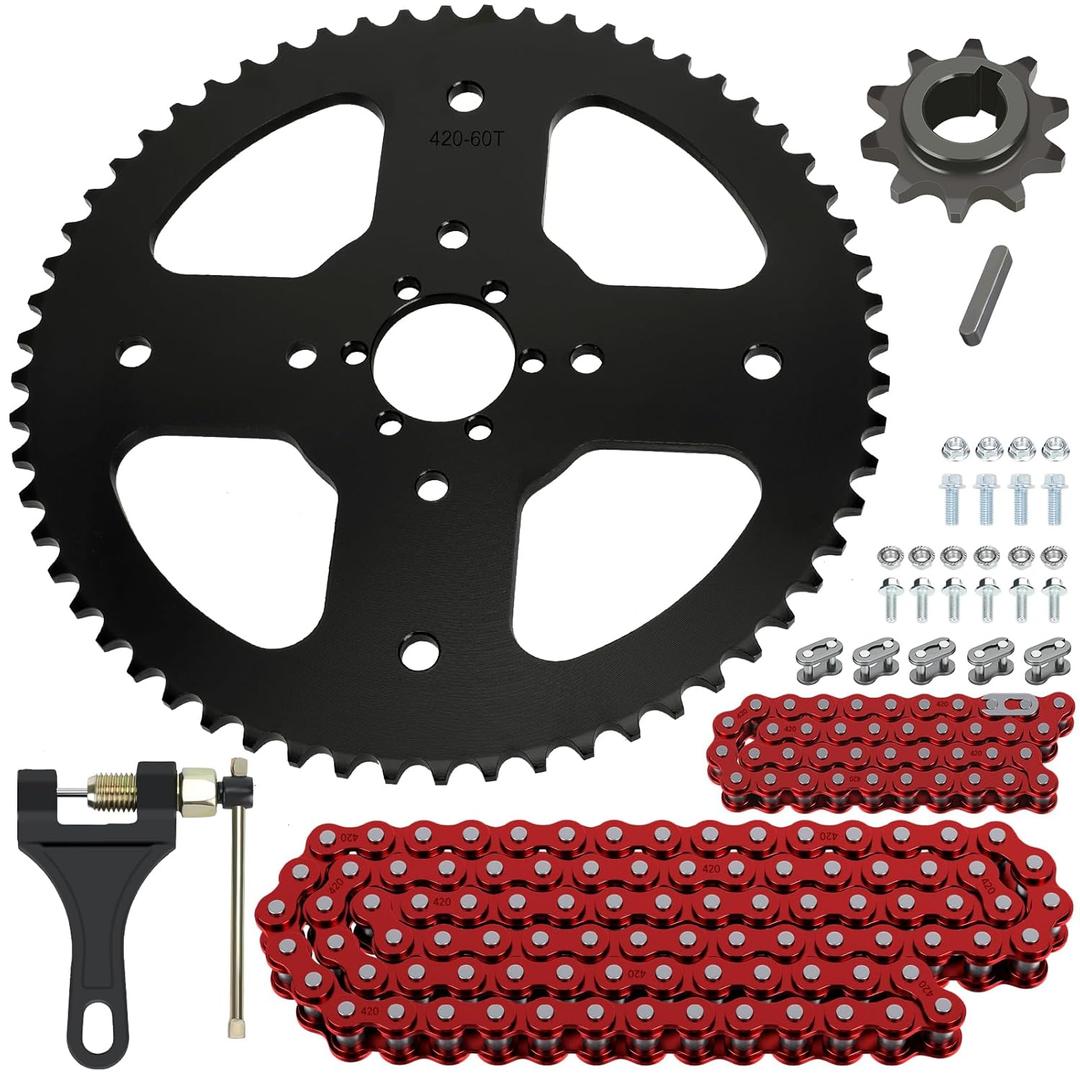 60T Sprocket 420 Chain with 90 Links Rear Chain Replacement for Mini Bike Coleman BT200X CT200U-EX CT200U CT100U CC100X Baja MB200 Doodlebug DB30 Predator 212 196cc Parts 42 Links (40mm Bore) (Black)