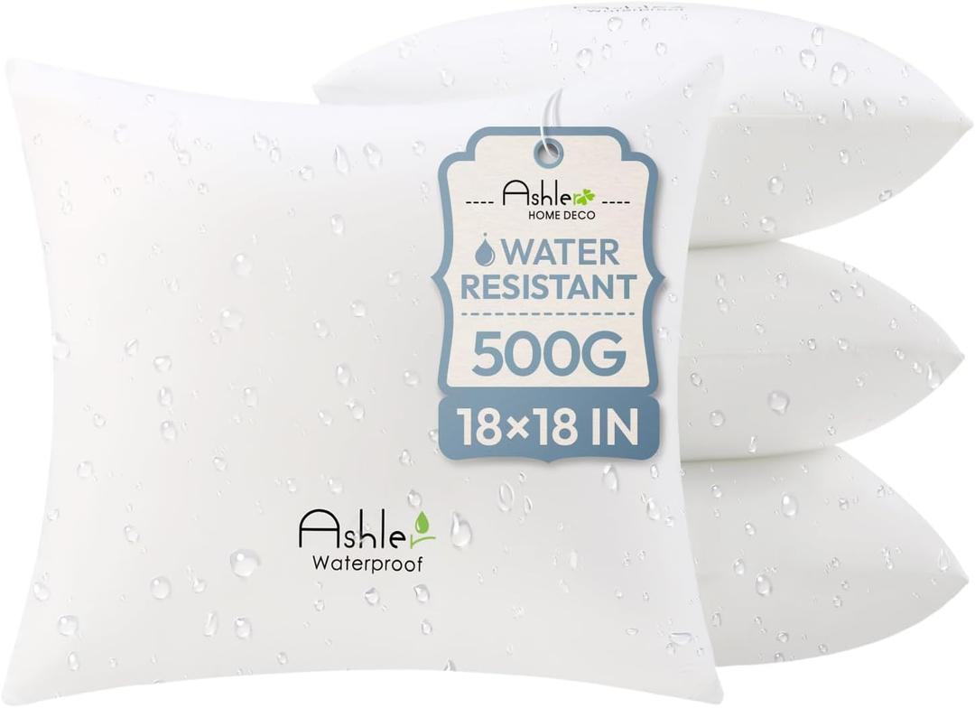 Outdoor Pillows 18 X 18 Pillow Inserts Pack of 4, Water-Resistant Decorative Premium Square Pillow Stuffer Sham Waterproof Pillow for Sofa Couch, Porch Patio Living Room Bedroom Furniture