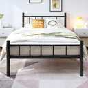 zizin Twin Size Metal Bed Frame with Headboard & Footboard 14 Inch Metal Platform Mattress Foundation Support with Steel Slat, Under Bed Storage, No Box Spring Needed