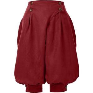 GRACEART Women's Renaissance Pants Pirate Pant Suede High Waist Double Breasted Medieval Pants (Medium, Wine Red)