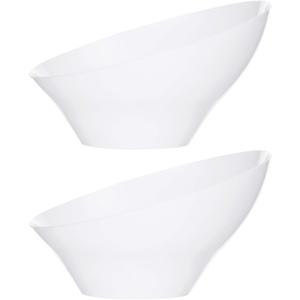 PLASTICPRO Disposable Angled Plastic Bowls Round Medium Serving Bowl, Elegant for Party's, Snack, or Salad Bowl, White, Pack of 4