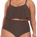 Pink Queen Women Plus Size Swimsuits Tummy Control Ruffle 2 Piece High Waisted Bathing Suit Swimwear (3X-Large)