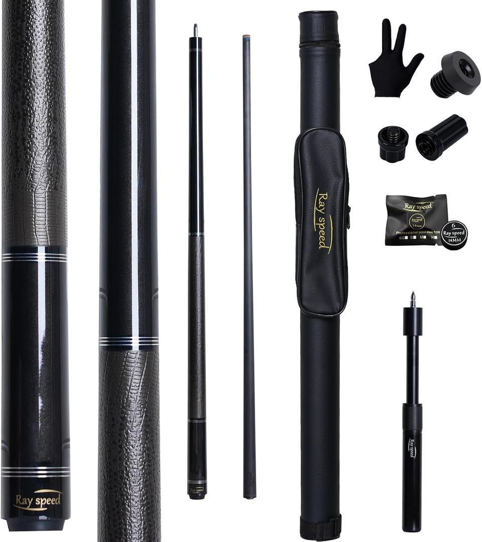 Carbon Fiber Pool Cue Stick 12.5mm Rainbow Tip Low Deflection Pool Stick with Uni-loc Pin Joint and Extension Pool Stick-20 oz