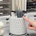 Lebenrich Rotating Pen Holder for Desk, 5 Slots Unique White Desk Organizer Easthetic Desktop Supplies and Accessories for Women Girls, Pencil Cup Caddy for Office Home Art Supply