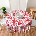 Valentines Day Round Tablecloth 60 Inch Red Heart Table Cloth Water Resistant Washable Polyester Valentine's Day Table Cover for Kitchen Dining Table Party Decor