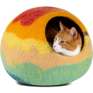 MEOWFIA Cat Cave  Premium Felt Cat Bed for Indoor Cats, Handmade 100% Merino Wool (Vivid Shades) (Large, Tucson Sunset)