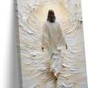 Abstract Jesus Walking On Water Canvas Wall Art White Jesus Christ Wall Decor Picture Christian Bible Stories Poster Print Painting for Church Prayer Room Living Room Home Decoration Prepare To Hang (16"L x 12"W)