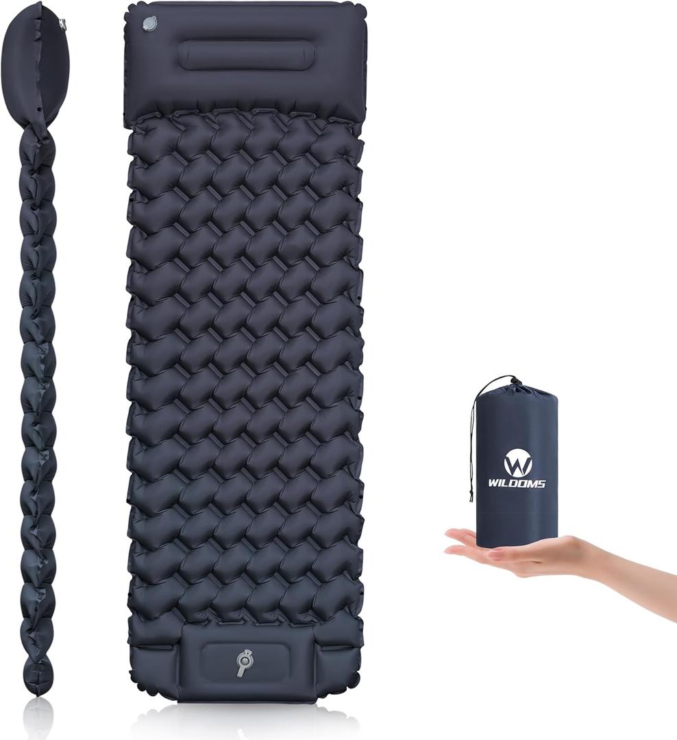 Sleeping Pad for Camping - 4 Thick Inflatable Camping Mat with Built-in Pump & Pillow, Ultralight Self Inflating Camping pad, Backpacking Sleeping Mat for Hiking, Tent, Traveling (Midnight Blue)