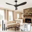 Smart Ceiling Fan no Light, 52 Inch Outdoor Ceiling Fan Without Light, Compatible with Alexa/Google/App, 3 Solid Wood Blades, Modern Wood Fan for Patio, Bedroom, Living Room, Dark Brown