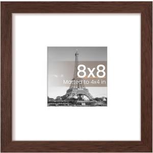 upsimples 8x8 Picture Frame, Display Pictures 4x4 with Mat or 8 x 8 Without, Wall Hanging Photo Frames, Brown, 1 Pack