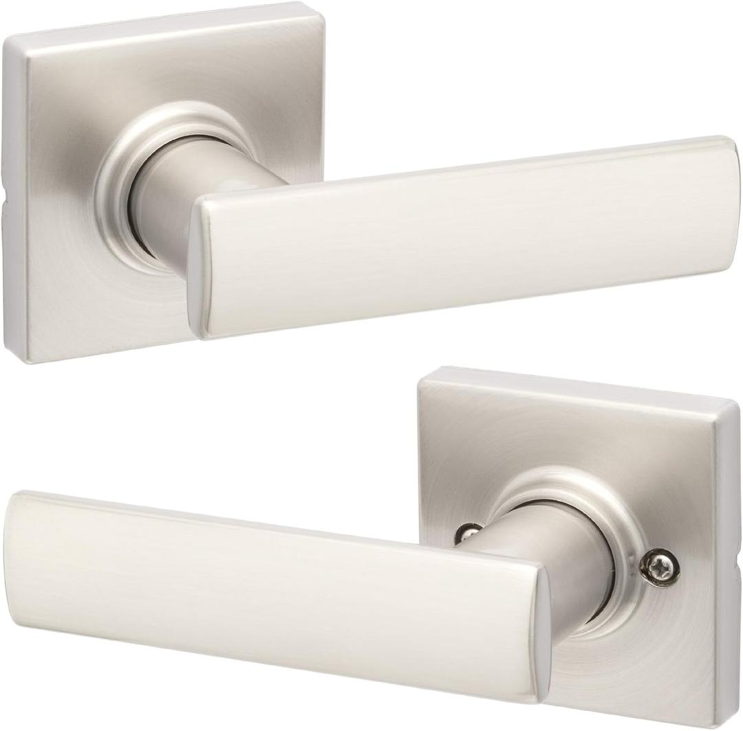 Kwikset Breton Interior Passage Door Handle, Lever For Closet and Hallway Doors, Reversible Non-Locking Handle Lever, Satin Nickel , with Microban Protection