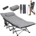 LOENIY Wide Folding Camping Cots with Pillow & Extra Thick Matress, Cots for Sleeping 900 LBS, Camping Bed for Adults with Cushion, Sleeping Cot (Grey)