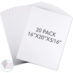 20 Pack Foam Board 16 x 20 x 3/16" White Poster Board Bulk Large White Foam Core Boards for Crafts Framing Art Display Presentation Projects School Office