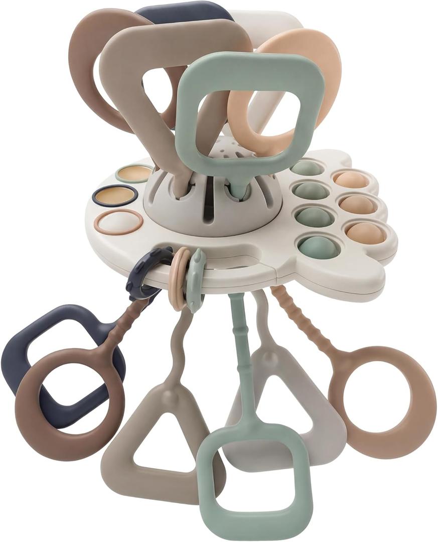 GOPO TOYS Montessori Silicone Pulling Toy for Babies 0 Months+ - Baby Travel Toys for Airplane, Car and Stroller – Montessori Pull String Toy for Baby & Toddlers 1-3