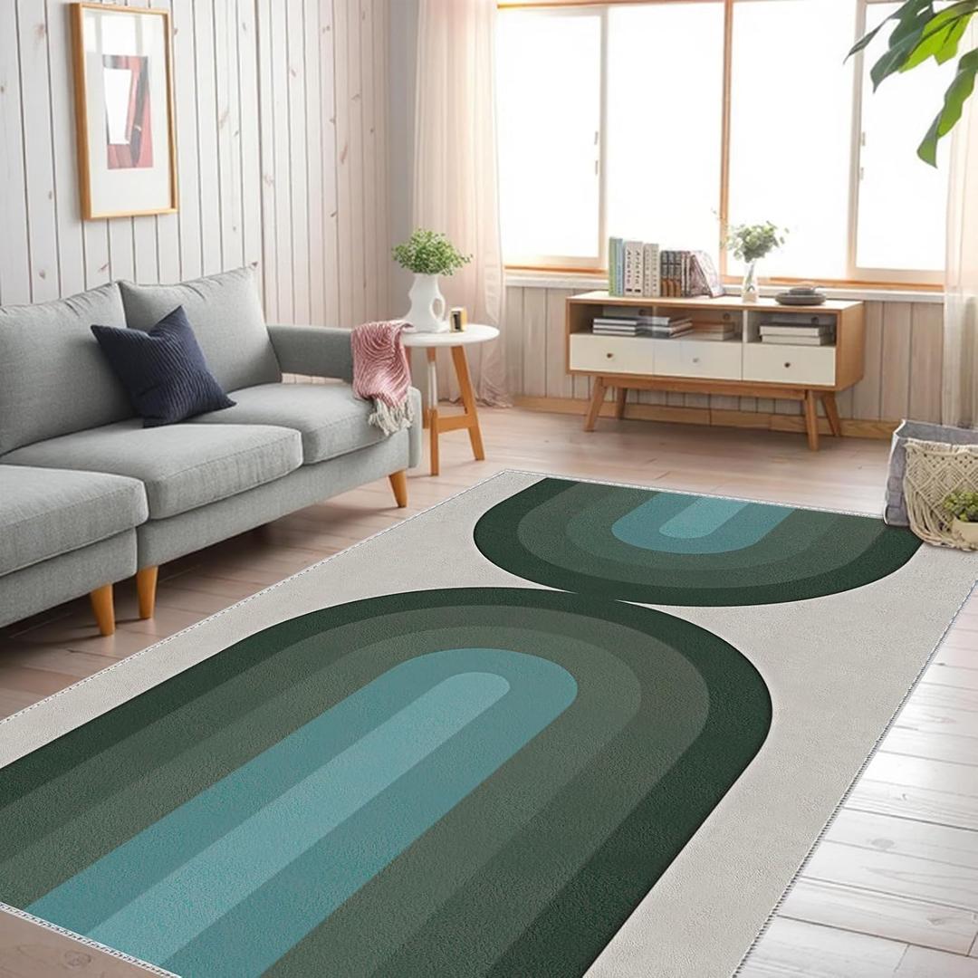 Green Rainbow Rugs for Living Room 5x7, Non Slip Area Rugs for Bedroom Ultra-Thin Soft, Indoor Washable Stain Resistant Rug Boho Lightweight Carpet Low-Pile Throw Rug for Dining Room