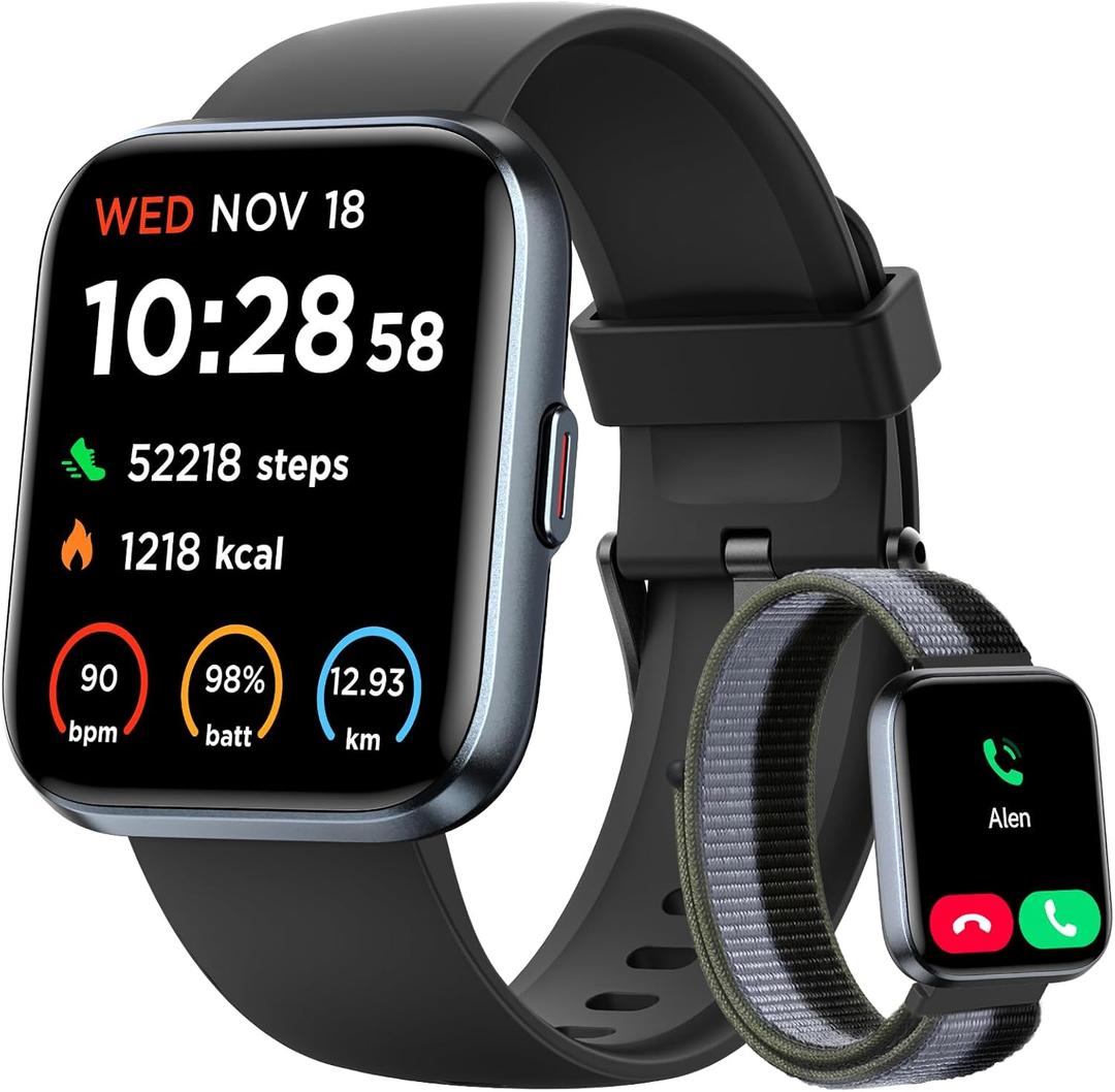 Smart Watch for Men, Answer/Make Calls, Alexa Built-in, 1.85" Touch Screen Fitness Tracker for Android & iPhone, Heart Rate/Sleep/SpO2 Monitor Smartwatch, IP68 Waterproof 100+ Sport Modes with 2 Bands (Black)
