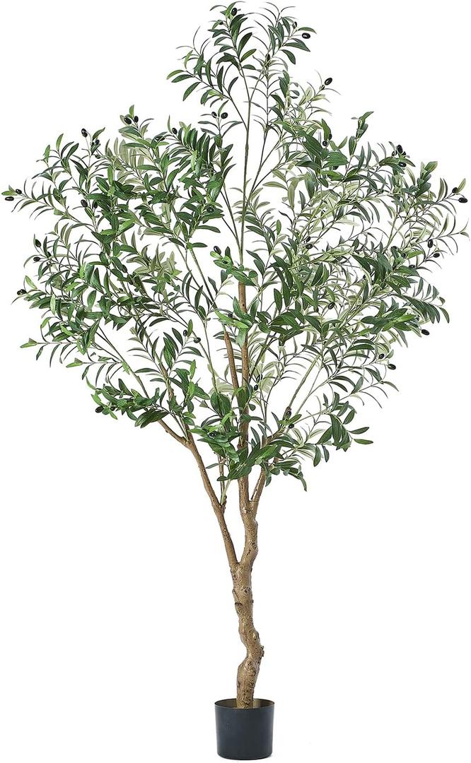 7FT Olive Tree Artificial Plant Decor - Tall Fake Tree for Home Decor Faux Plant Indoor 2000 Leaves Artificial Olive Tree for Living Room Bedroom Office Live Streams Decorative Modern Greenery (Black Olive)