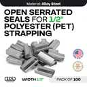 IDL Packaging Open Serrated Seals of 1.25" Length for 1/2" Strap Width Polyester (PET) Strapping (Pack of 100) - Increased Load Securement Due to Serrated Design of Strapping Clips