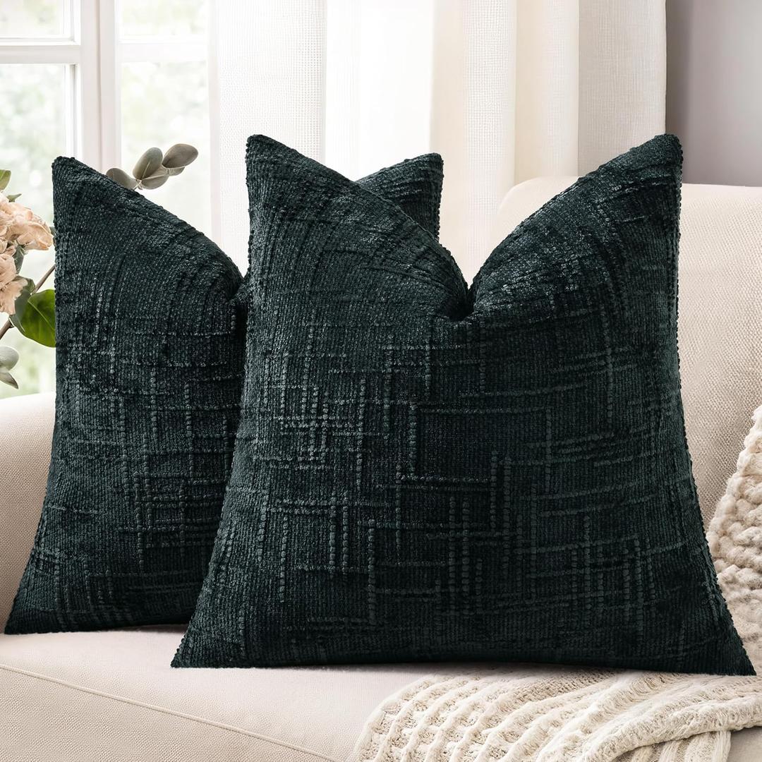 decorUhome Black Chenille Throw Pillow Covers 20x20 Set of 2 Thick Textured Slubby Couch Pillow Covers Farmhouse Accent Modern Neutral Decorative Pillow Cases for Bed Sofa Living Room