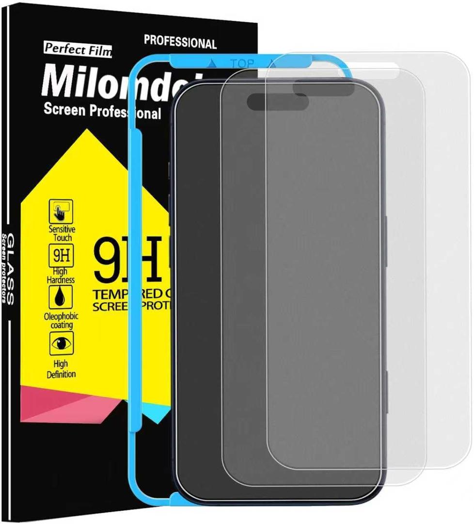 Milomdoi 3 Pack Matte Screen Protector for iPhone 17 Pro [Phone Case Friendly] Tempered Glass Accessories Film, Shatterproof No Bubble, Easy Installation with Mounting Frame for Apple