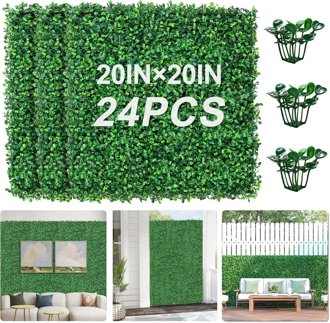 Grass Wall Panels Greenery Backdrop, UV-Anti Green Wall Decor
20X20 in 24P (66.6 sqft) Artificial Grass Wall Backdrop for Indoor Outoor Greenery Wall Decor, Fake Ivy Wall Privacy Fence
