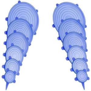 12 pcs Silicone Stretch lids set, Reusable Food Storage Covers,Silicone Bowl Covers,Flexible to Fit All Shape of Containers,Food Cover to Keep Food Fresh(6 Sizes,blue)