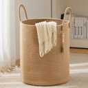 Jute Rope Laundry Hamper Basket, 58L Tall Woven Collapsible Baskets for Blanket Organizing Clothes Hamper for Laundry Bedroom Storage