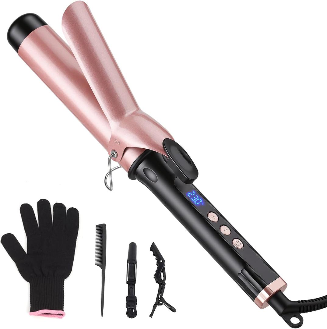 Curling Iron 1 1/2 Inch Large Barrel, Professional 1.5 Inch Curling Wand for Long Hair, Ceramic Hair Curler with LCD Display, Dual Voltage Travel Styler, 30s Heat Up & Auto Shut Off