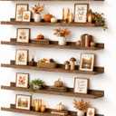 upsimples Floating Shelves for Wall, 35.5 Inch Shelves for Decor Storage Set of 6, Wall Mounted Wood Shelf for Bedroom, Living Room, Bathroom, Kitchen, Long Picture Ledge Shelves, Brown