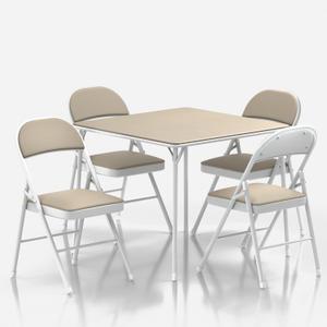 VECELO Portable Chair Set (4pc) with Collapsible Legs & Vinyl Upholstery, Metal, Beige