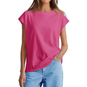 Cicy Bell Womens Summer Cap Sleeve Tank Tops Casual Crew Neck Tshirts Trendy Loose Fit Basic Tee Shirts (Gray)