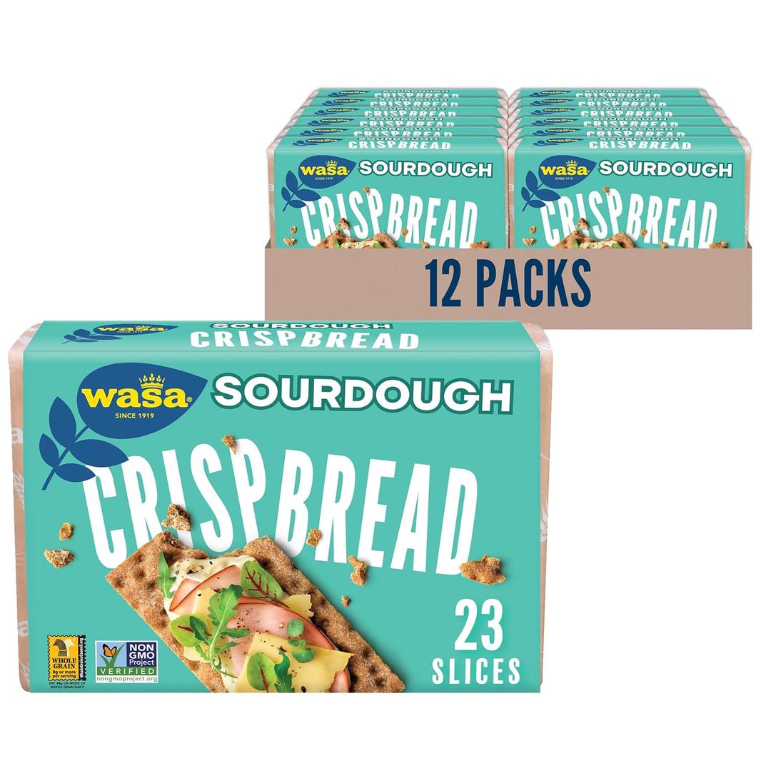 Wasa Sourdough Crispbread, 9.7 oz (Pack of 12), Crackers, Non-GMO Ingredients, Fat Free (EXP 03/31/27)