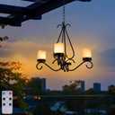 Battery Operated Chandelier, Outdoor Chandelier with 4pcs Battery Operated Led Candles, Hanging Candle Chandelier Lights Outdoor for Gazebo, Pergola, Patio, Canopy, Porch, Tent Decor