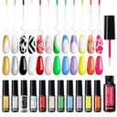 TWOEIGHT Gel Nail Polish Liner Nail Art 12 Colors 8ml UV Lamp Soak-off Polishes Pigmented White Red Pink Green Gold Glitter Built Thin Brush in Bottle Manicure DIY at Home Salon Quality Gift for Women