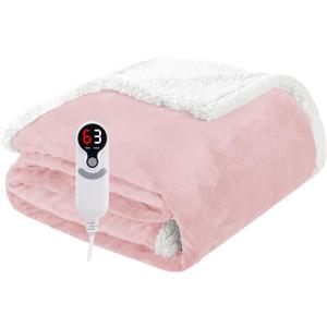 Electric Heated Blanket Throw Size 50"x60", Soft Flannel with Overheat Protection, 9 Adjustable Heat Settings & 10-Hour Auto-Off Timer, Fast Heating for Winter Comfort, Pink